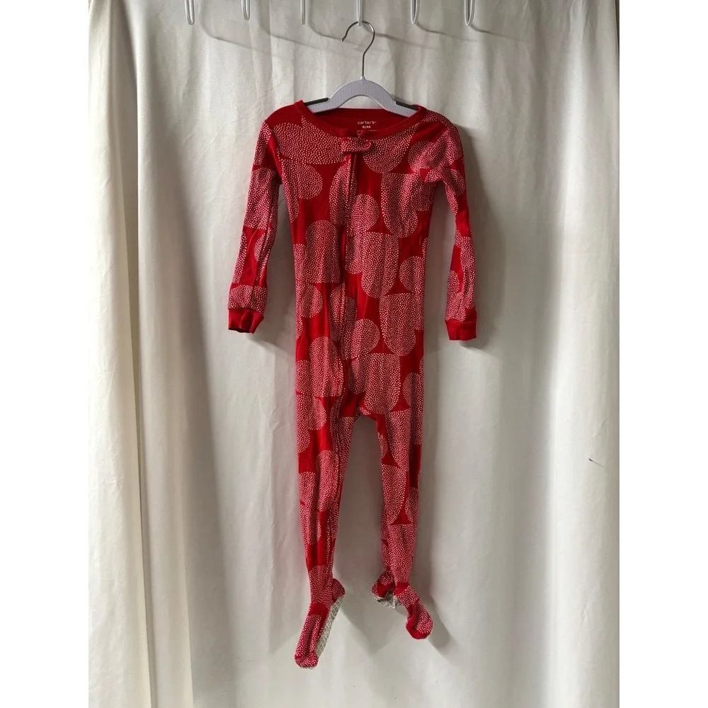 Carter's Red White Polka Dot Heart Footed Pajamas Sleepwear Kids 4Trt
